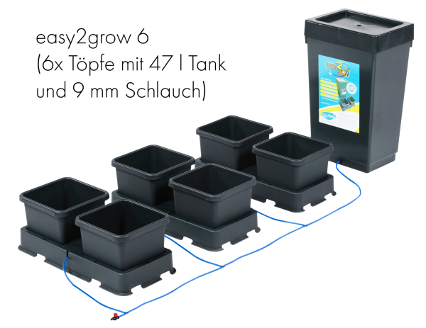 Autopot Komplettsystem, easy2grow 6 (6x 8,5 l Töpfe mit 47 l Tank und Schlauch)