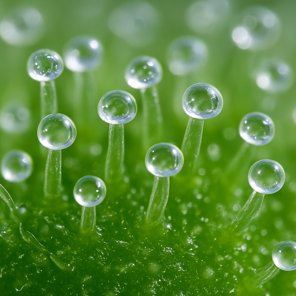 Unreife, glasklare Cannabis-Trichome unter dem Mikroskop