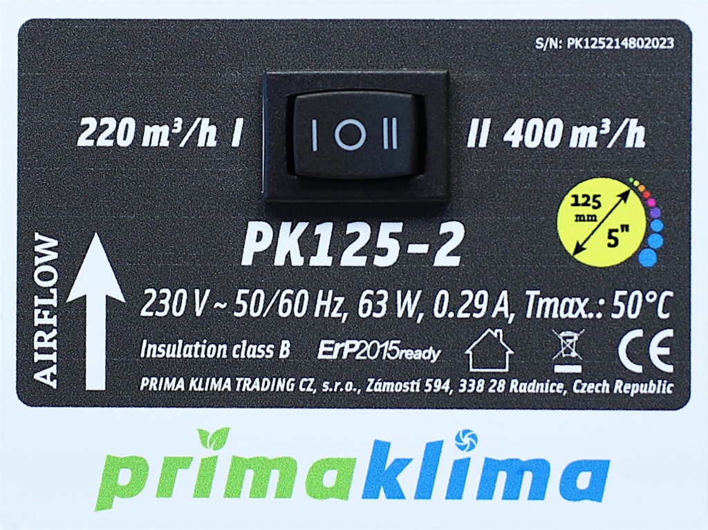 Prima Klima II Speed radial Ventilator 125 220-400m3/h – Ansicht 3