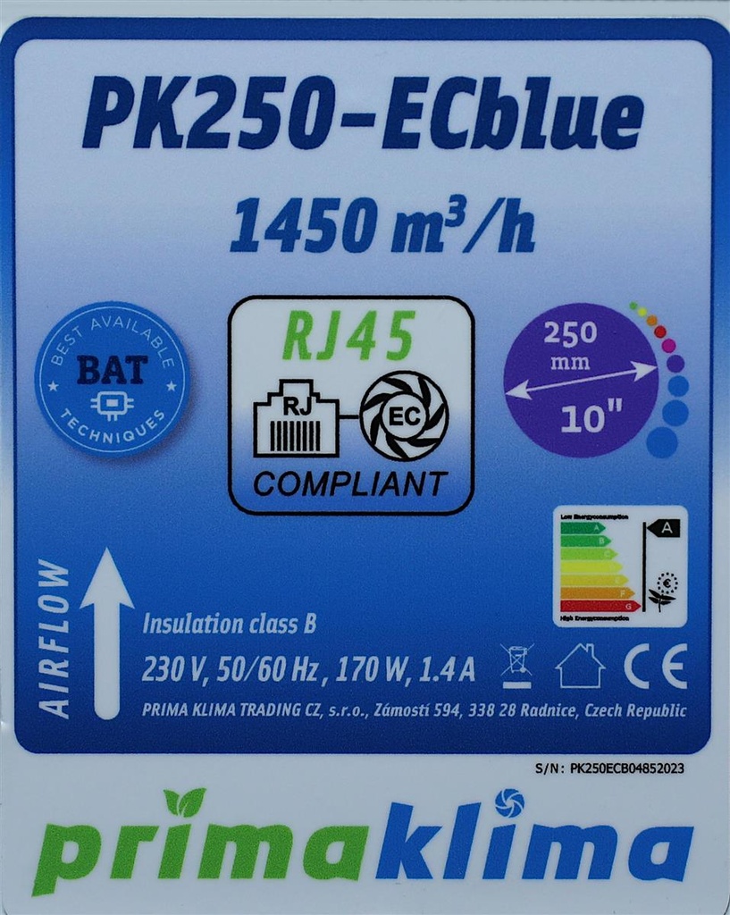 Prima Klima EC Ventilator Blue 1450m³/h PK250-ECblue Pa 750 RJEC – Ansicht 3