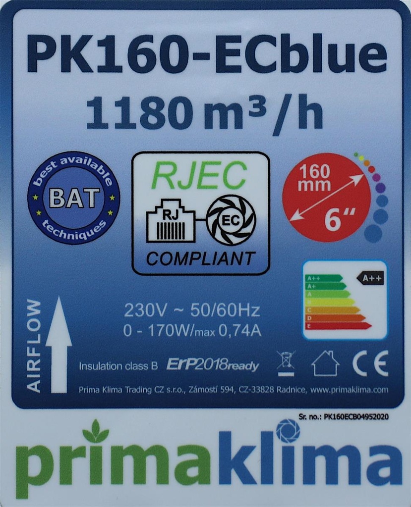 Prima Klima EC Ventilator Blue 1180m³/h PK160ECblue RJEC – Ansicht 3
