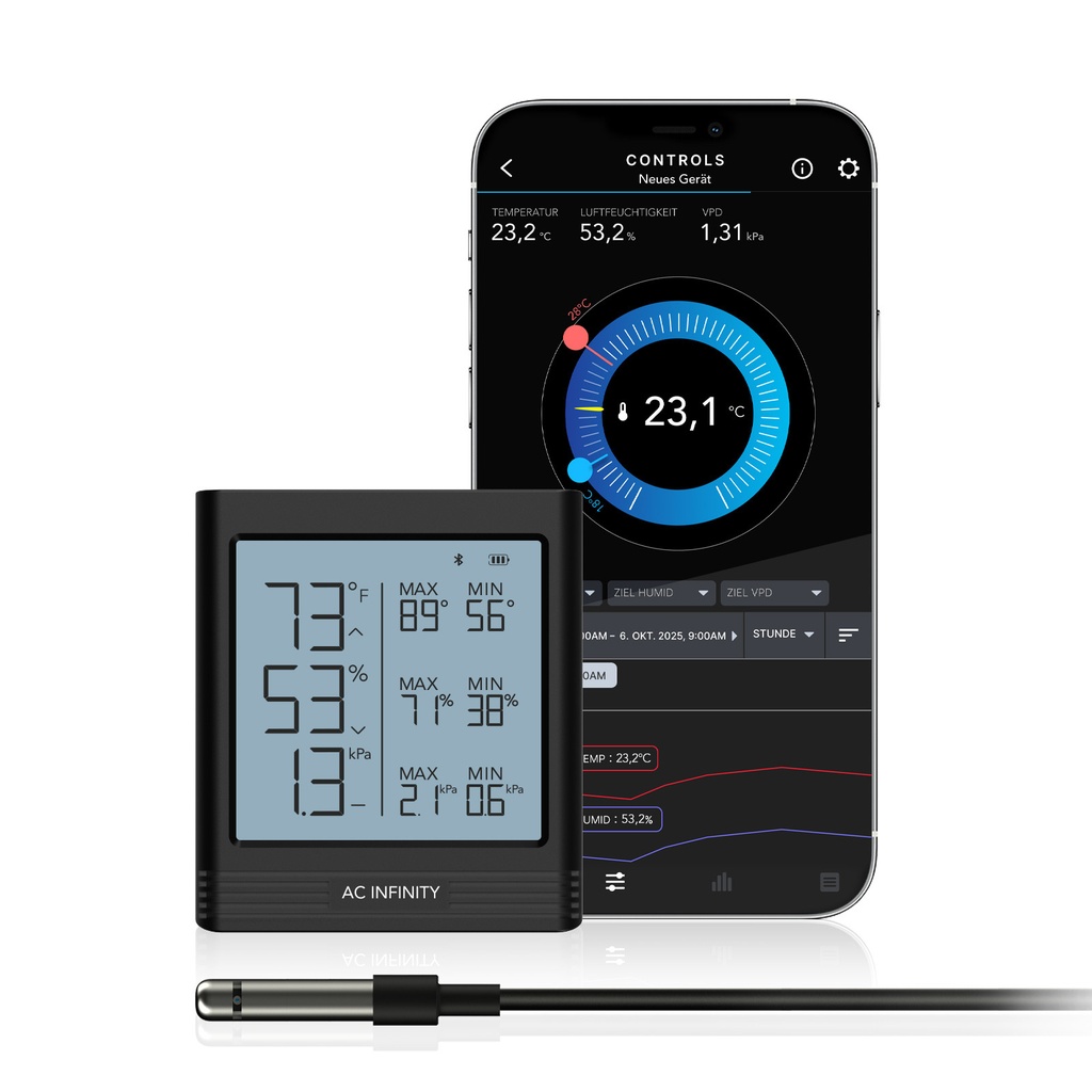 [BT-17419] AC Infinity CLOUDCOM B1 Smart Thermo-Hygrometer mit 3,6 m Sensorsonde