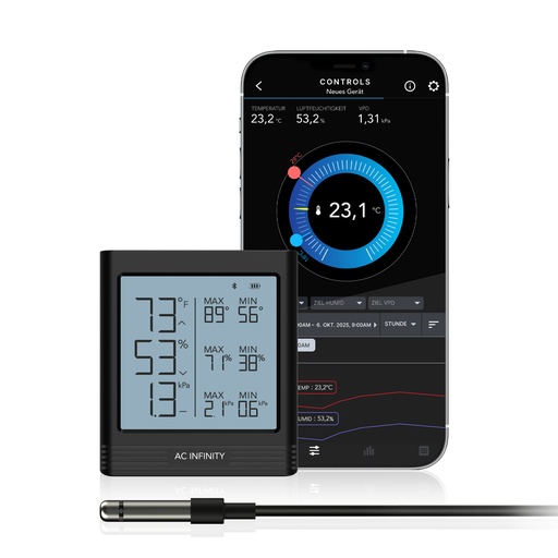 AC Infinity CLOUDCOM B1 Smart Thermo-Hygrometer mit 3,6 m Sensorsonde