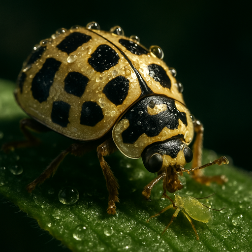 Marienkäfer gegen Blattläuse – Propylea quatuordecimpunctata